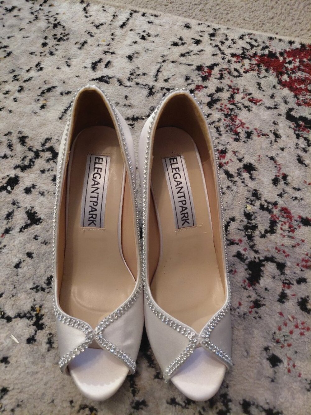 Elegantpark Ivory Satin Open Toe Rhinestone Trim High Heel Pumps Size 9 Medium
